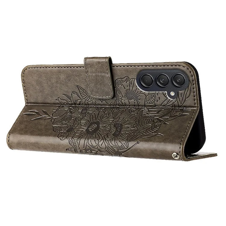 YB Imprinting Series-4 For Samsung Galaxy M55 5G / C55 5G / F55 5G Case Butterfly Flower Flip Wallet Leather Phone Cover