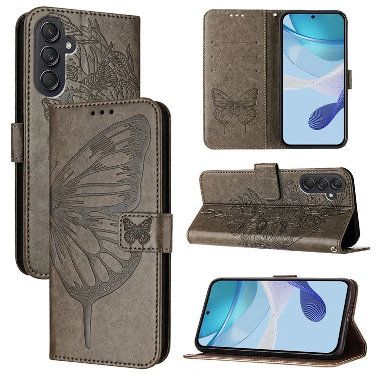 YB Imprinting Series-4 For Samsung Galaxy M55 5G / C55 5G / F55 5G Case Butterfly Flower Flip Wallet Leather Phone Cover