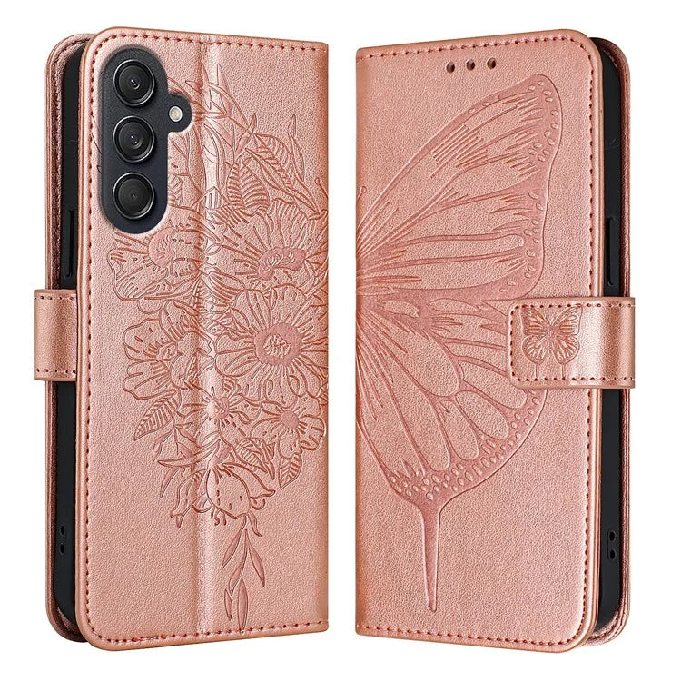 YB Imprinting Series-4 For Samsung Galaxy M55 5G / C55 5G / F55 5G Case Butterfly Flower Flip Wallet Leather Phone Cover