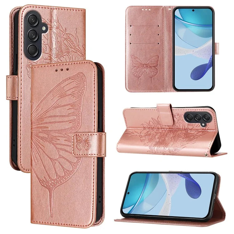 YB Imprinting Series-4 For Samsung Galaxy M55 5G / C55 5G / F55 5G Case Butterfly Flower Flip Wallet Leather Phone Cover