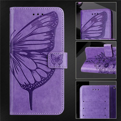 YB Imprinting Series-4 For Samsung Galaxy M55 5G / C55 5G / F55 5G Case Butterfly Flower Flip Wallet Leather Phone Cover