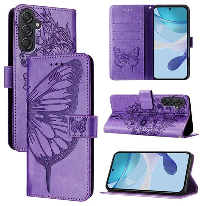 YB Imprinting Series-4 For Samsung Galaxy M55 5G / C55 5G / F55 5G Case Butterfly Flower Flip Wallet Leather Phone Cover