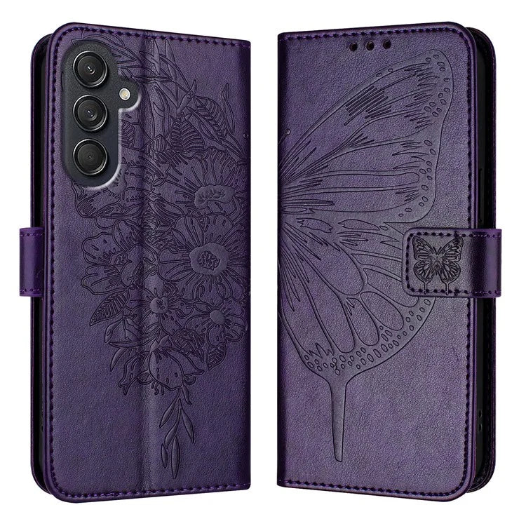 YB Imprinting Series-4 For Samsung Galaxy M55 5G / C55 5G / F55 5G Case Butterfly Flower Flip Wallet Leather Phone Cover