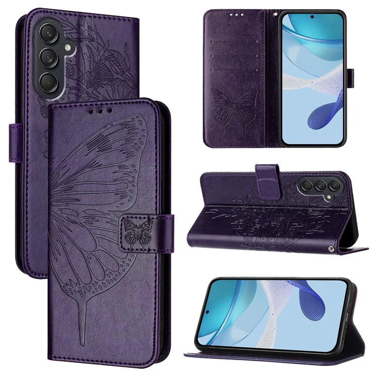 YB Imprinting Series-4 For Samsung Galaxy M55 5G / C55 5G / F55 5G Case Butterfly Flower Flip Wallet Leather Phone Cover