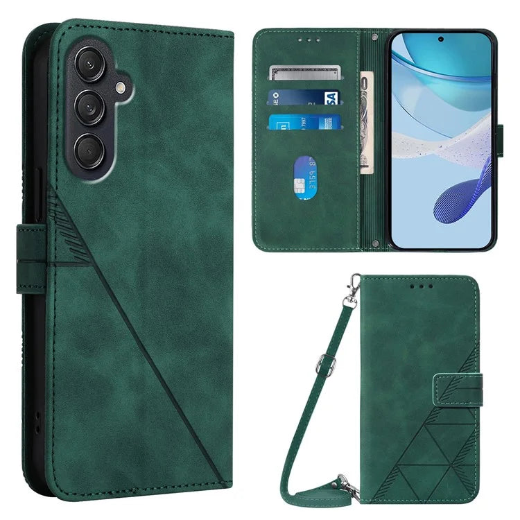 YB Imprinting Series-2 for Samsung Galaxy M55 5G / C55 5G / F55 5G Case with Long Strap Leather Imprinted Phone Coverish Green