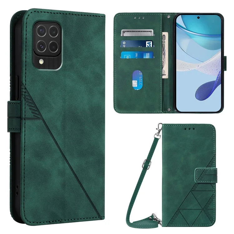 YB Imprinting Series-2 for Samsung Galaxy M62 / F62 Case Stand Leather Wallet Phone Cover with Crossbody Shoulder Strapish Green