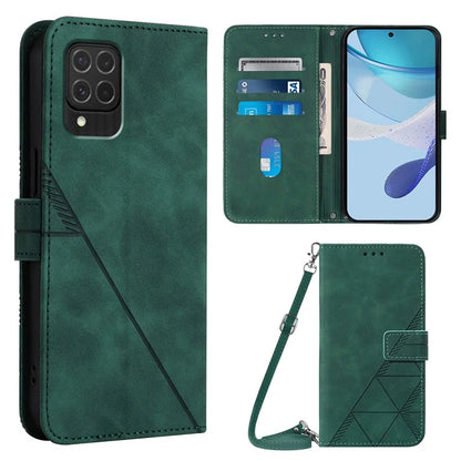 YB Imprinting Series-2 for Samsung Galaxy M62 / F62 Case Stand Leather Wallet Phone Cover with Crossbody Shoulder Strapish Green