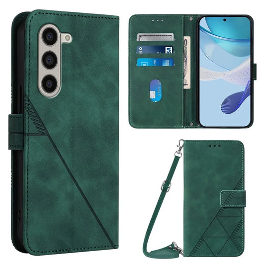 YB Imprinting Series-2 for Samsung Galaxy Z Fold6 5G Case PU Leather Imprinted Phone Cover with Shoulder Strapish Green