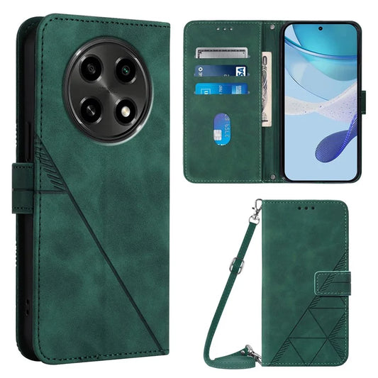 YB Imprinting Series-2 for Oppo A2 Pro 5G / A3 Pro (China) 5G Case PU Leather Imprinted Phone Cover with Shoulder Strapish Green