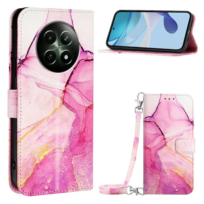 YB Pattern Printing Leather Series-6 For Realme 12 5G Magnetic Phone Case Wallet Cover with Shoulder Strap