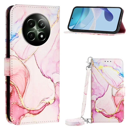 YB Pattern Printing Leather Series-6 For Realme 12 5G Magnetic Phone Case Wallet Cover with Shoulder Strap