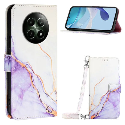YB Pattern Printing Leather Series-6 For Realme 12 5G Magnetic Phone Case Wallet Cover with Shoulder Strap