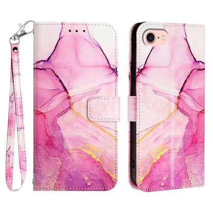 YB Pattern Printing Leather Series-5 For iPhone SE (2024) Wallet Case Leather Phone Cover with Strap