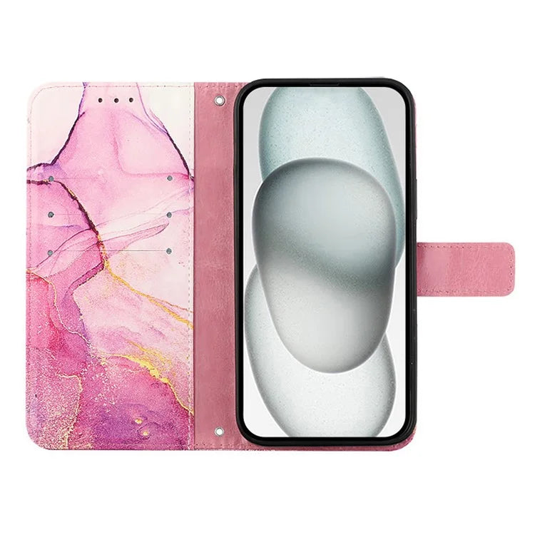 YB Pattern Printing Leather Series-5 For iPhone SE (2024) Wallet Case Leather Phone Cover with Strap