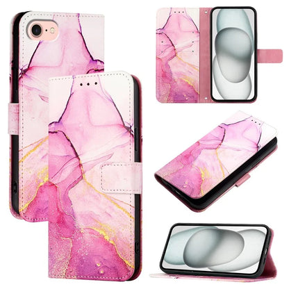 YB Pattern Printing Leather Series-5 For iPhone SE (2024) Wallet Case Leather Phone Cover with Strap