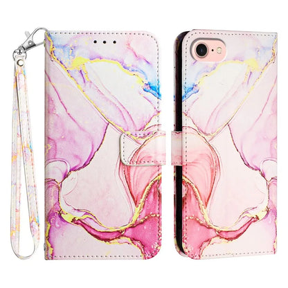 YB Pattern Printing Leather Series-5 For iPhone SE (2024) Wallet Case Leather Phone Cover with Strap