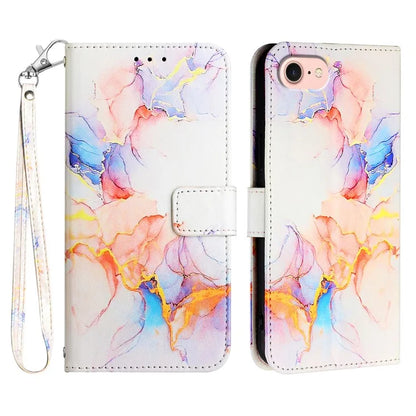 YB Pattern Printing Leather Series-5 For iPhone SE (2024) Wallet Case Leather Phone Cover with Strap