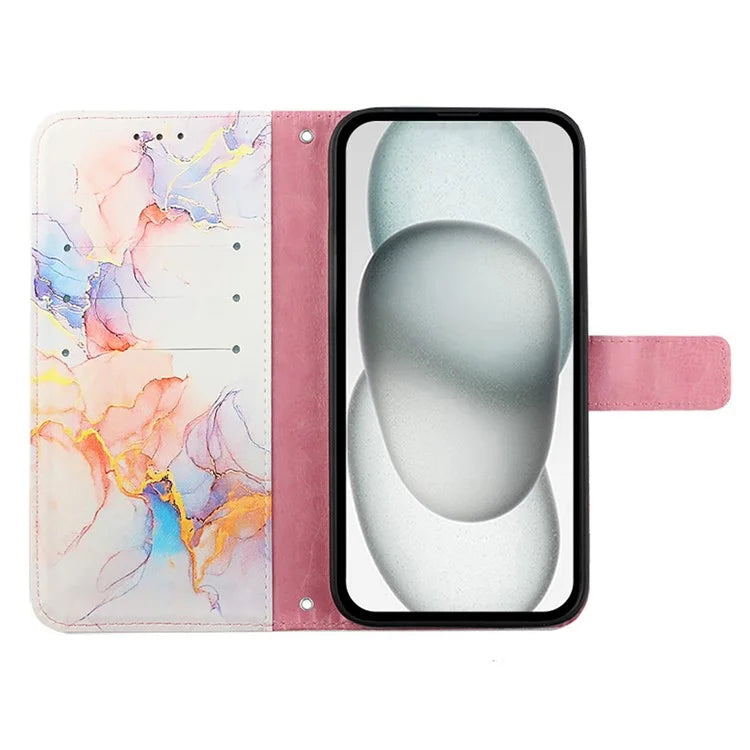 YB Pattern Printing Leather Series-5 For iPhone SE (2024) Wallet Case Leather Phone Cover with Strap