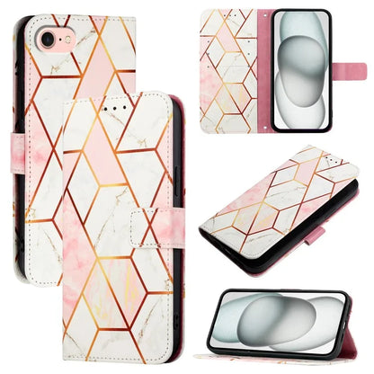 YB Pattern Printing Leather Series-5 For iPhone SE (2024) Wallet Case Leather Phone Cover with Strap
