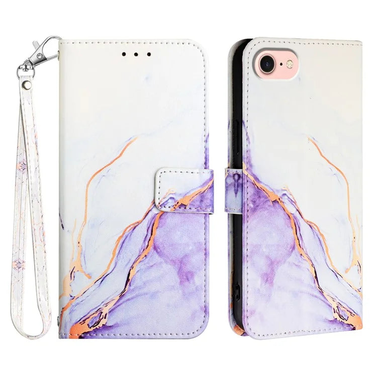 YB Pattern Printing Leather Series-5 For iPhone SE (2024) Wallet Case Leather Phone Cover with Strap