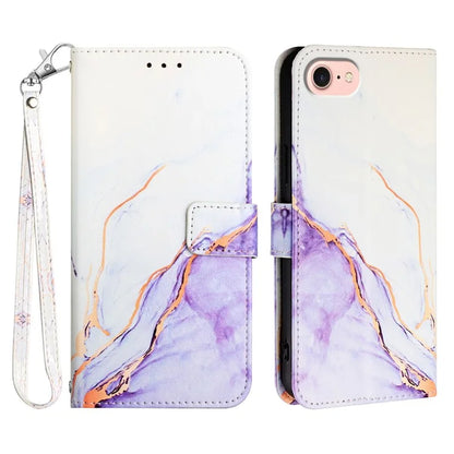YB Pattern Printing Leather Series-5 For iPhone SE (2024) Wallet Case Leather Phone Cover with Strap