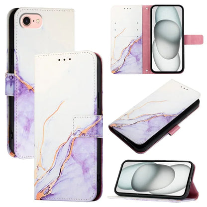 YB Pattern Printing Leather Series-5 For iPhone SE (2024) Wallet Case Leather Phone Cover with Strap