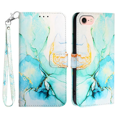 YB Pattern Printing Leather Series-5 For iPhone SE (2024) Wallet Case Leather Phone Cover with Strap
