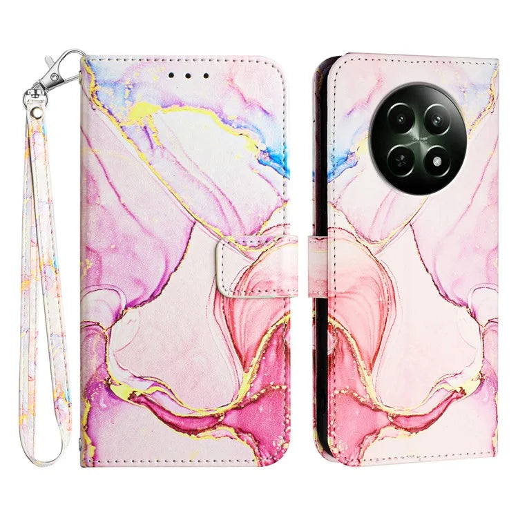YB Pattern Printing Leather Series-5 For Realme 12 5G Case Marble Pattern Leather Phone Cover
