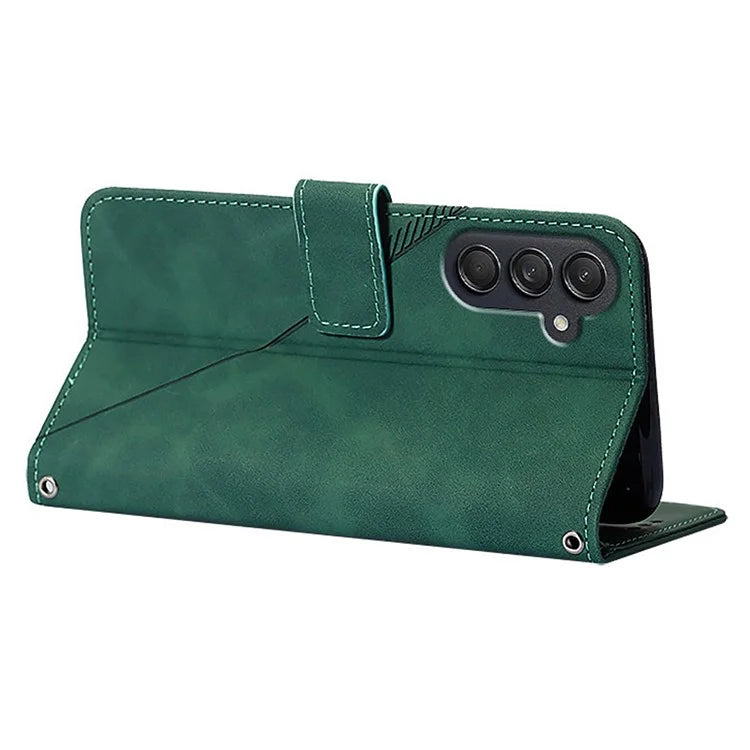 For Samsung Galaxy M55 5G / C55 5G / F55 5G Case Magnetic Closure PU Leather Phone Cover with Wrist Strapish Green