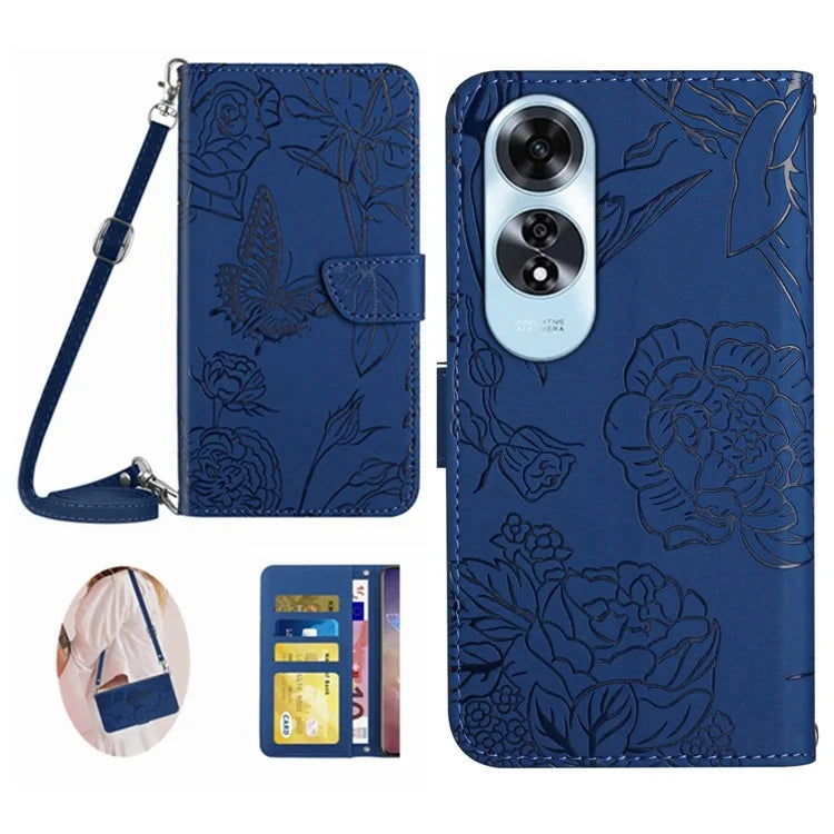HT03 For Oppo A60 4G Leather Case Butterfly Flowers Crossbody Wallet Phone Cover