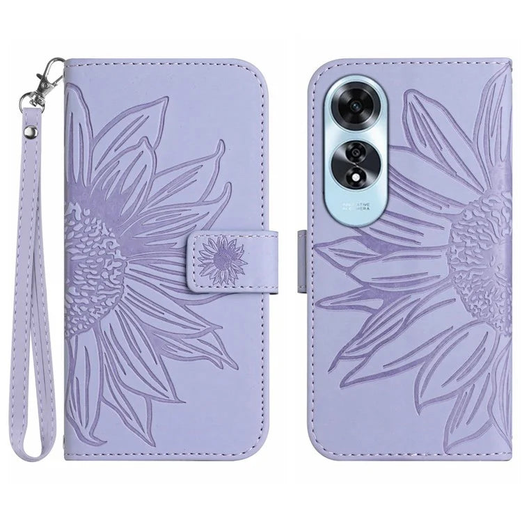 HT04 For Oppo A60 4G Case Sunflower Leather Wallet Phone Cover with Wrist Strap