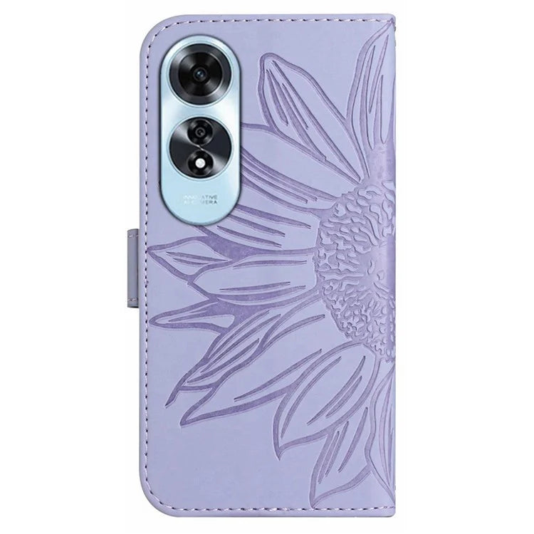 HT04 For Oppo A60 4G Case Sunflower Leather Wallet Phone Cover with Wrist Strap