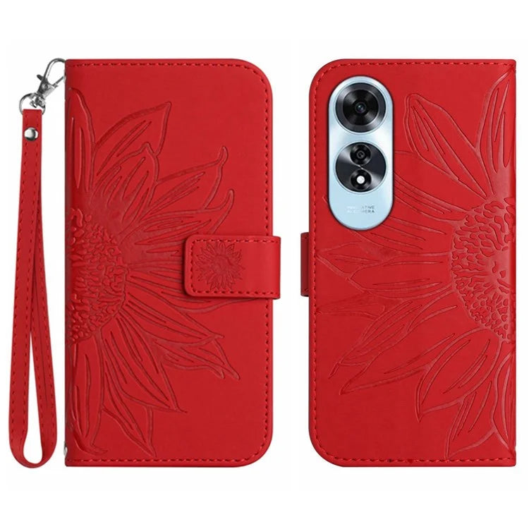 HT04 For Oppo A60 4G Case Sunflower Leather Wallet Phone Cover with Wrist Strap