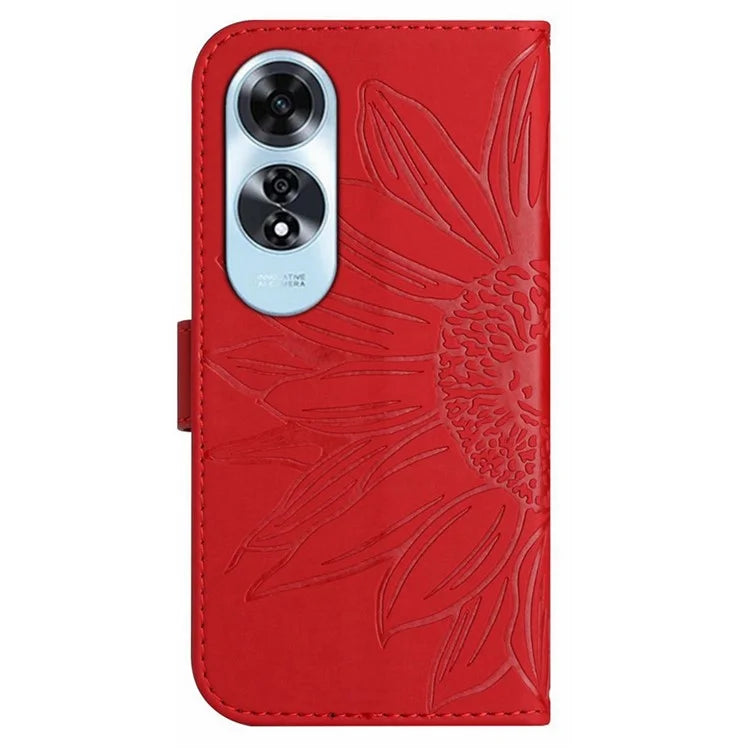 HT04 For Oppo A60 4G Case Sunflower Leather Wallet Phone Cover with Wrist Strap