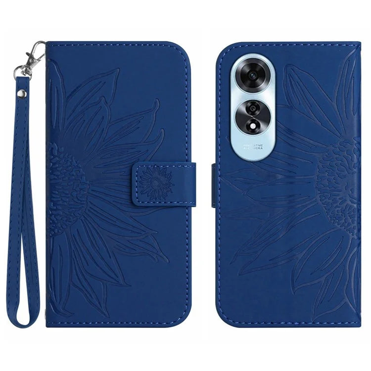 HT04 For Oppo A60 4G Case Sunflower Leather Wallet Phone Cover with Wrist Strap