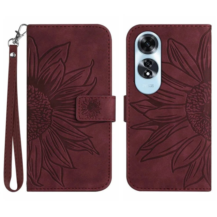HT04 For Oppo A60 4G Case Sunflower Leather Wallet Phone Cover with Wrist Strap