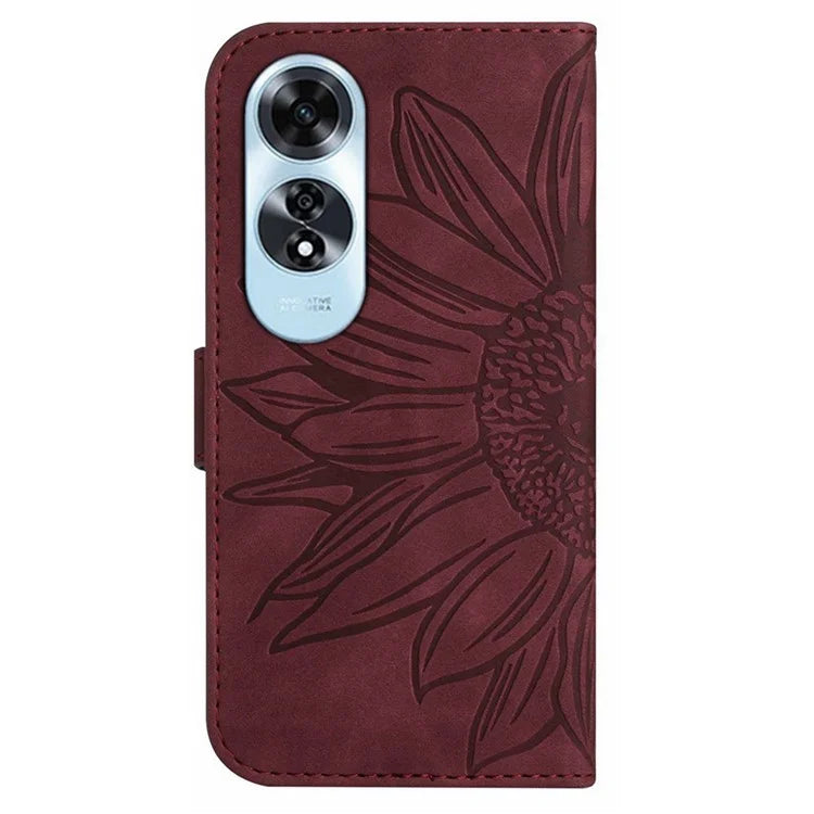 HT04 For Oppo A60 4G Case Sunflower Leather Wallet Phone Cover with Wrist Strap