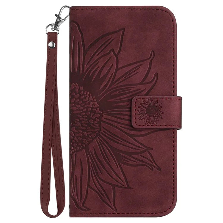 HT04 For Oppo A60 4G Case Sunflower Leather Wallet Phone Cover with Wrist Strap