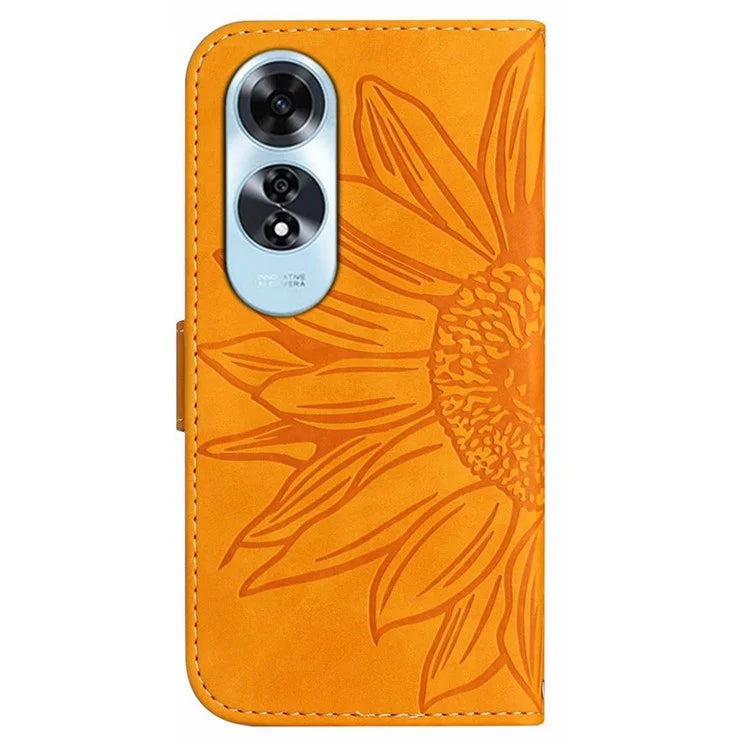 HT04 For Oppo A60 4G Case Sunflower Leather Wallet Phone Cover with Wrist Strap