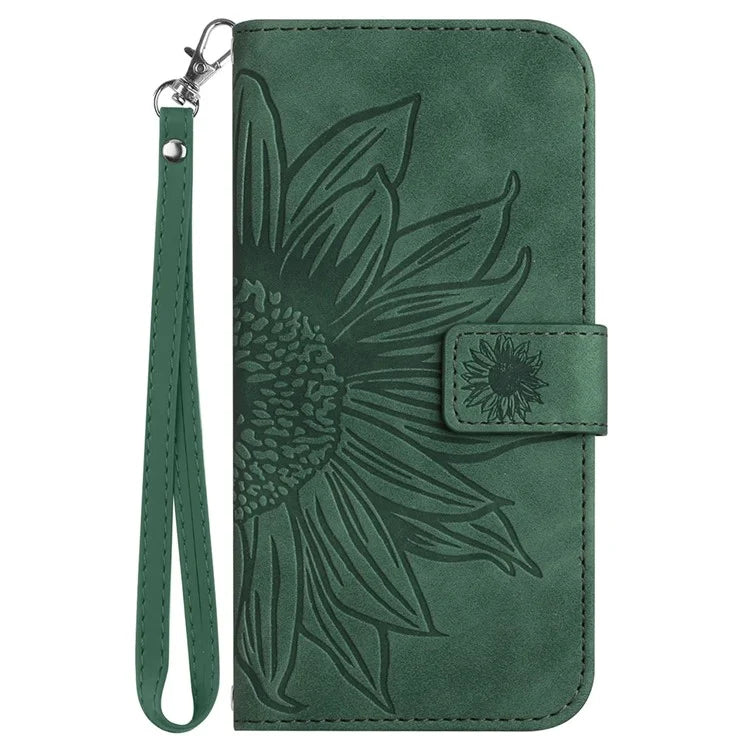HT04 For Oppo A60 4G Case Sunflower Leather Wallet Phone Cover with Wrist Strap
