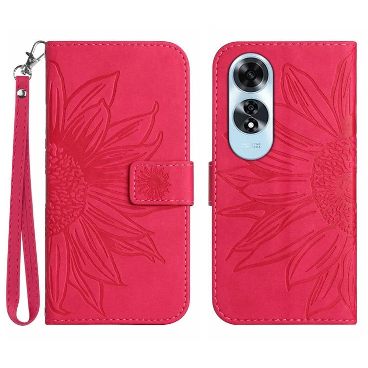 HT04 For Oppo A60 4G Case Sunflower Leather Wallet Phone Cover with Wrist Strap