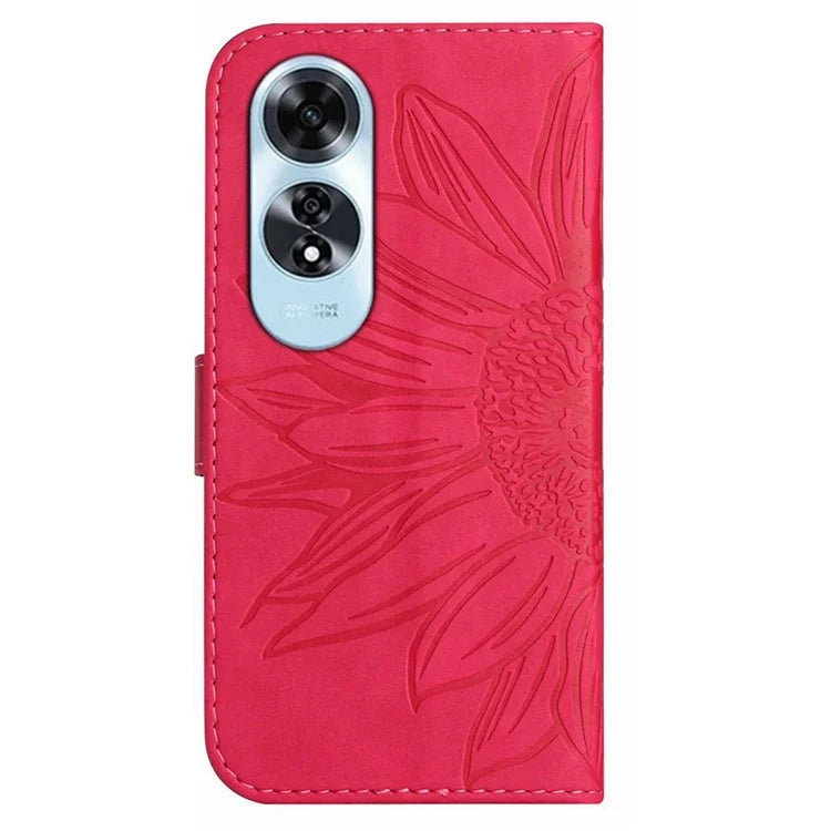HT04 For Oppo A60 4G Case Sunflower Leather Wallet Phone Cover with Wrist Strap