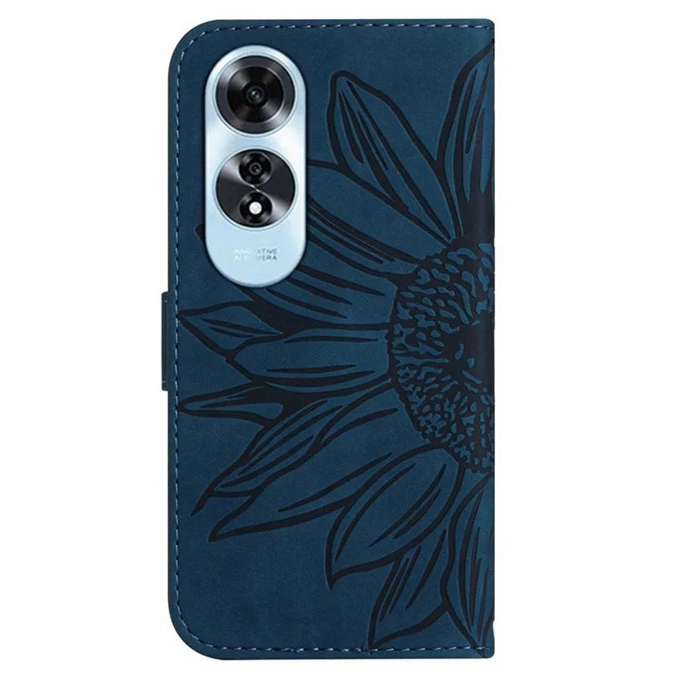 HT04 For Oppo A60 4G Case Sunflower Leather Wallet Phone Cover with Wrist Strap
