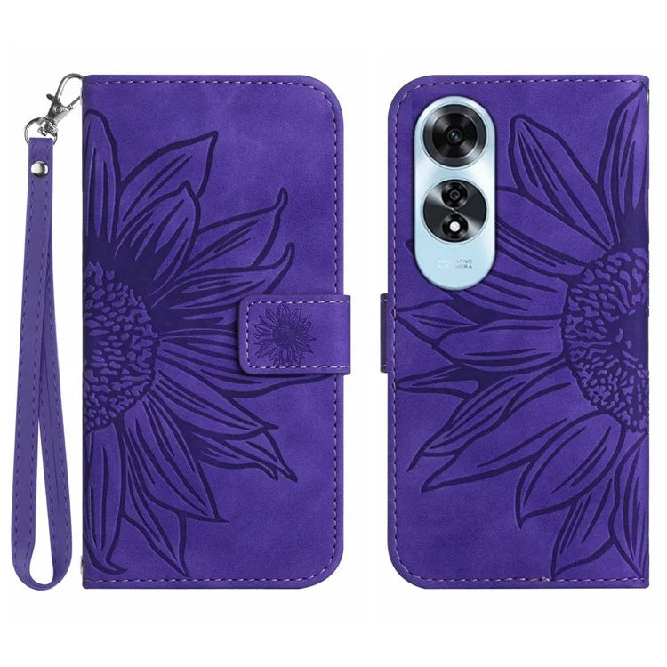 HT04 For Oppo A60 4G Case Sunflower Leather Wallet Phone Cover with Wrist Strap