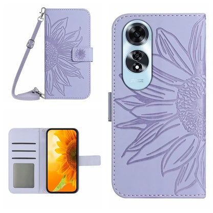 HT04 For Oppo A60 4G Crossbody Strap Case PU Leather Sunflowers Pattern Phone Cover