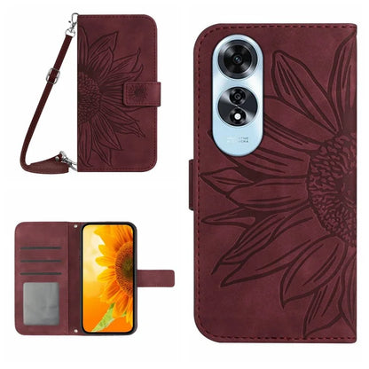 HT04 For Oppo A60 4G Crossbody Strap Case PU Leather Sunflowers Pattern Phone Cover