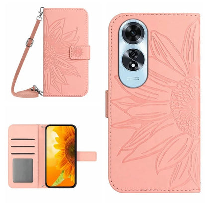 HT04 For Oppo A60 4G Crossbody Strap Case PU Leather Sunflowers Pattern Phone Cover