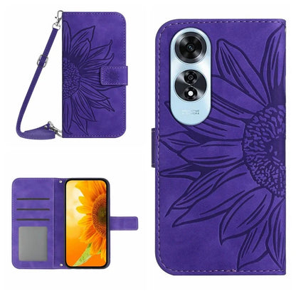 HT04 For Oppo A60 4G Crossbody Strap Case PU Leather Sunflowers Pattern Phone Cover