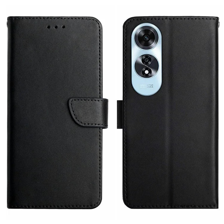 HT02 For Oppo A60 4G Case Nappa Textured Genuine Cow Leather+TPU Wallet Phone Cover