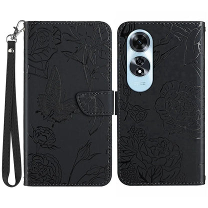 HT03 For Oppo A60 4G Case Butterfly Flower Leather Flip Phone Case with Hand Strap